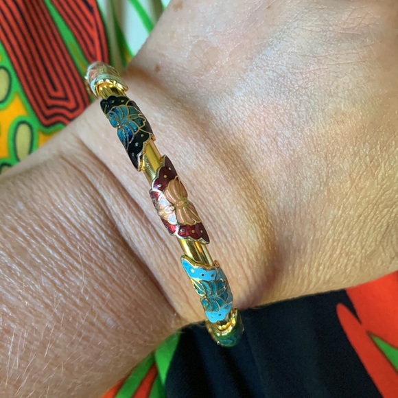 Vintage Cloisonné Butterfly Bangle - Picture 3 of 7